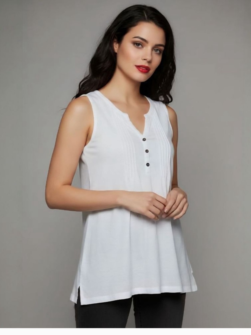Lilly Pulitzer Sleeveless White Pintuck Button Tunic Top size M 100% cotton